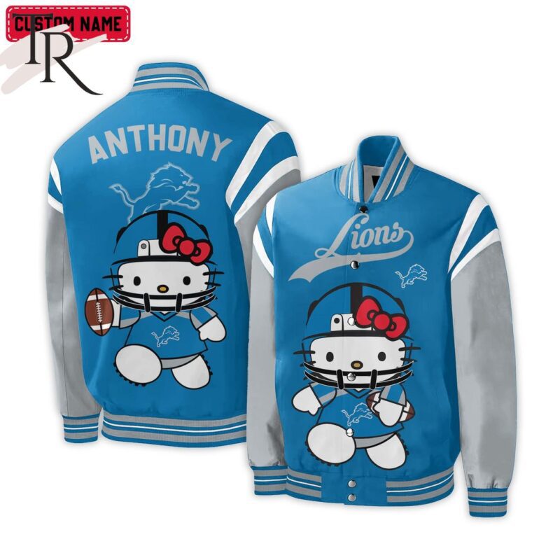 Personalized NFL Detroit Lions Special Hello Kitty Design Baseball Jacket For Fans TBJ1109