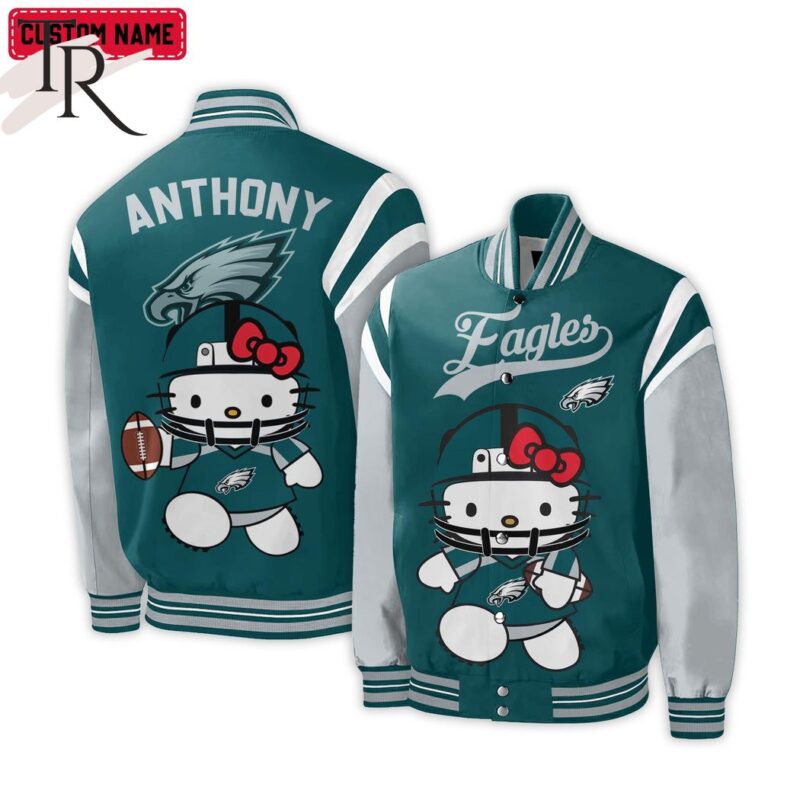 Personalized NFL Philadelphia Eagles Special Hello Kitty Design Baseball Jacket For Fans TBJ1124