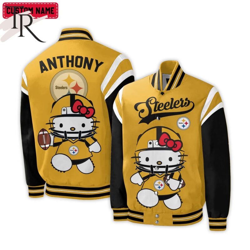 Personalized NFL Pittsburgh Steelers Special Hello Kitty Design Baseball Jacket For Fans TBJ1126