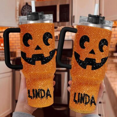 Personalized Orange Pumpkin 40Oz Rhinestone Stanley Tumbler