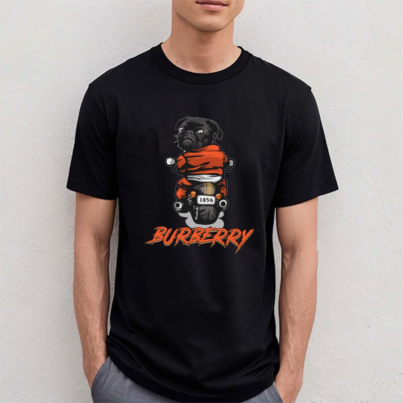 Pug Dog Riding A Motorcycle Burberry Brand Unisex T Shirt Cotton Tee TAT6377 4