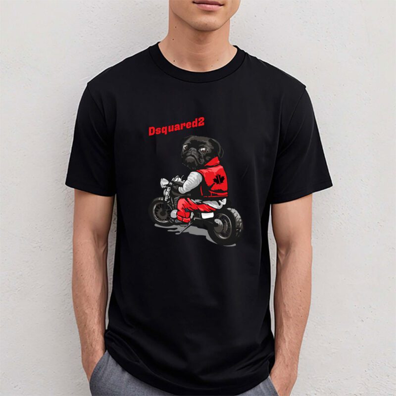 Pug Dog Riding A Motorcycle Dsquared2 Brand Unisex T Shirt Cotton Tee TAT6379 3