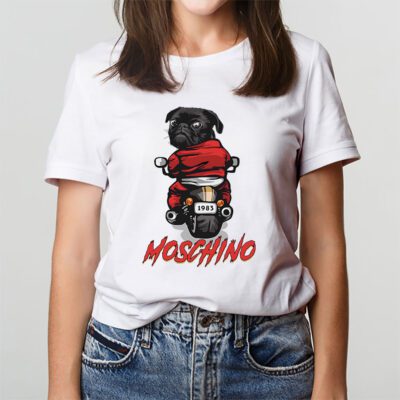 Pug Dog Riding A Motorcycle Moschino Unisex T Shirt TAT5535 3