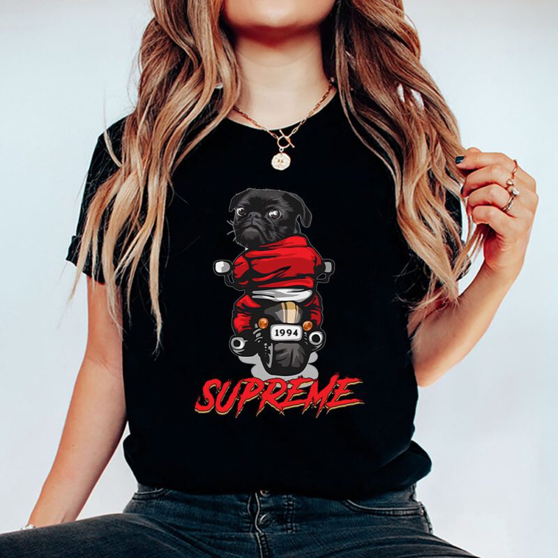 Pug Dog Riding A Motorcycle Supreme Brand Unisex T Shirt Cotton Tee TAT6390 5