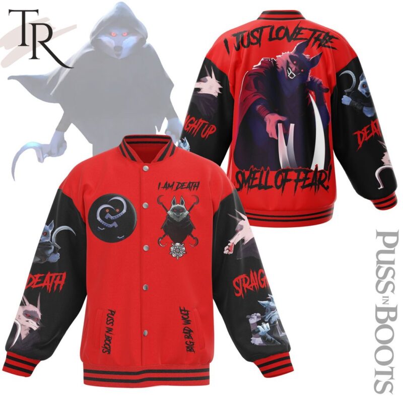 Puss In Boots Big Red Wolf I Just Love The Smell Offear Baseball Jacket TBJ1134