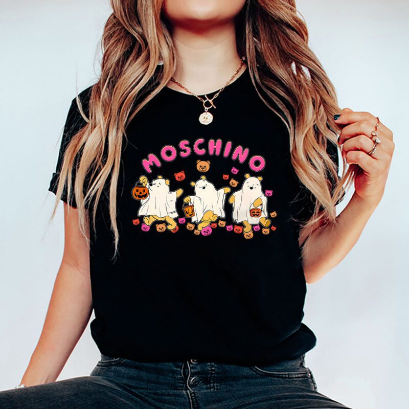 Retro Pooh Ghost Halloween Moschino Unisex T Shirt Cotton Tee TAT10125 5
