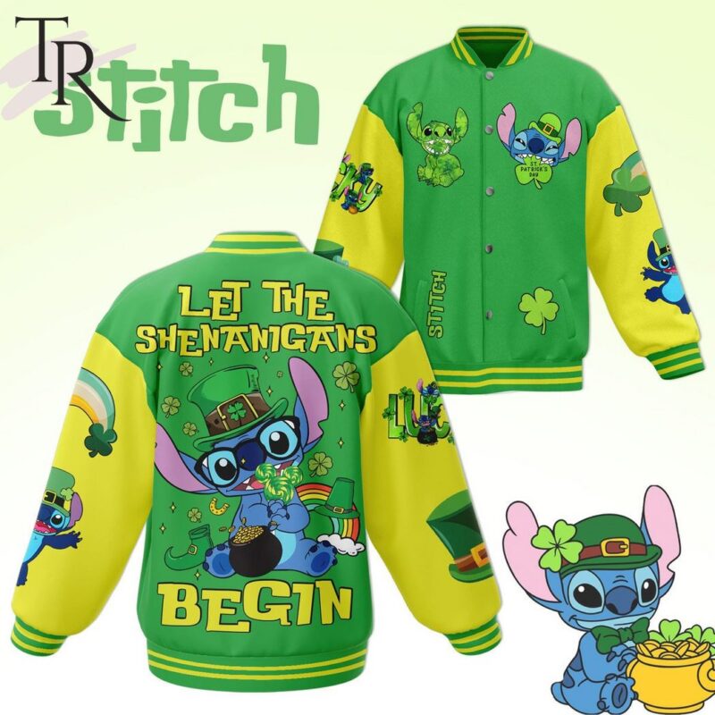 Stitch Let the Shenanigans Begin St. Patrick's Day Baseball Jacket TBJ1148