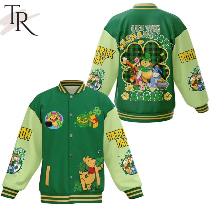 Winnie-the-Pooh Let The Shenanigans Begin Happy St Patrick's Day Baseball Jacket TBJ1171