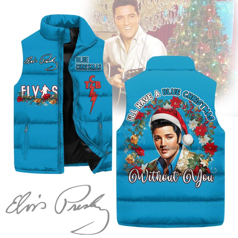 Blue Christmas Elvis Presley Sleeveless Coat Sleeveless Vest Gift For Fans CCS4097