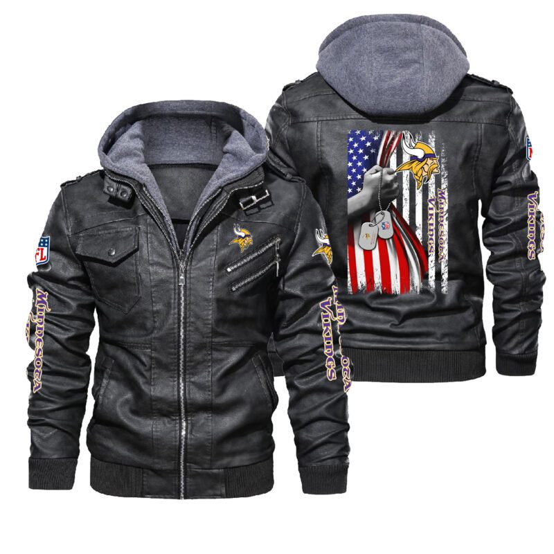 NFL Minnesota Vikings hold American flag 2d Leather Jacket LJ2013