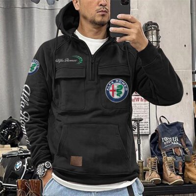 Alfa Romeo Vintage Quarter Zip Hoodie Retro Hoodie LQZ1092 1 Alfa Romeo Vintage Quarter Zip Hoodie Retro Hoodie LQZ1092 1