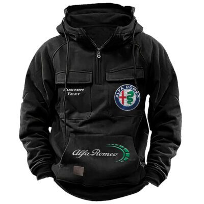 Alfa Romeo Vintage Quarter Zip Hoodie Retro Hoodie LQZ1501 1 Alfa Romeo Vintage Quarter Zip Hoodie Retro Hoodie LQZ1501 1