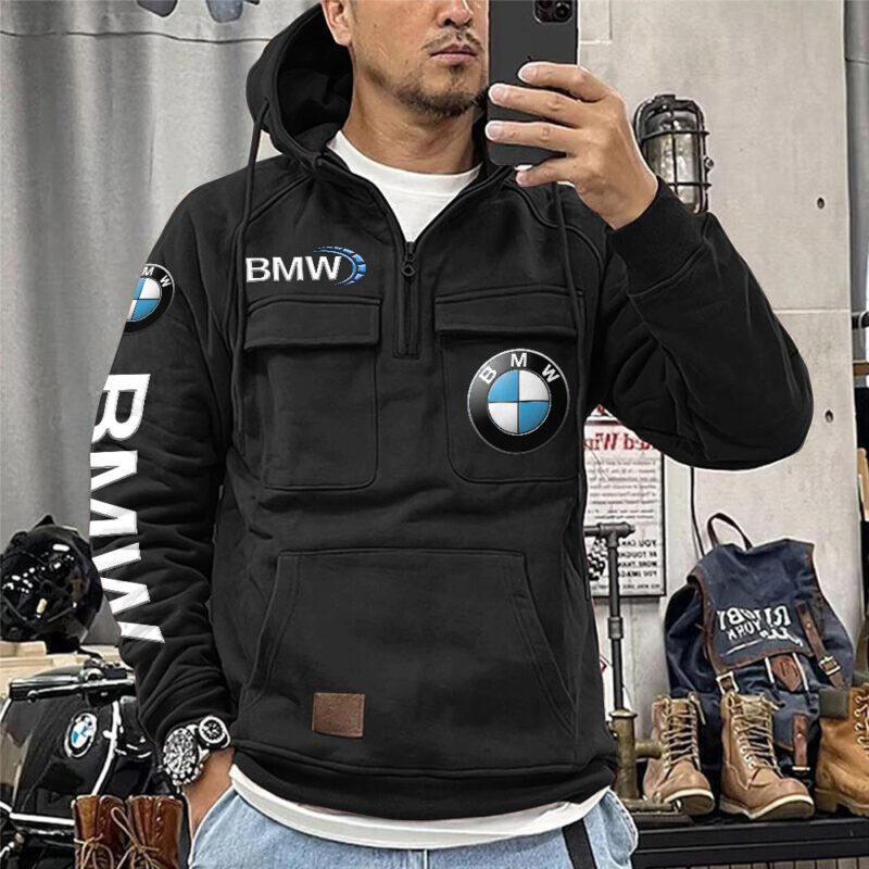 BMW Vintage Quarter Zip Hoodie Retro Hoodie LQZ1155 1
