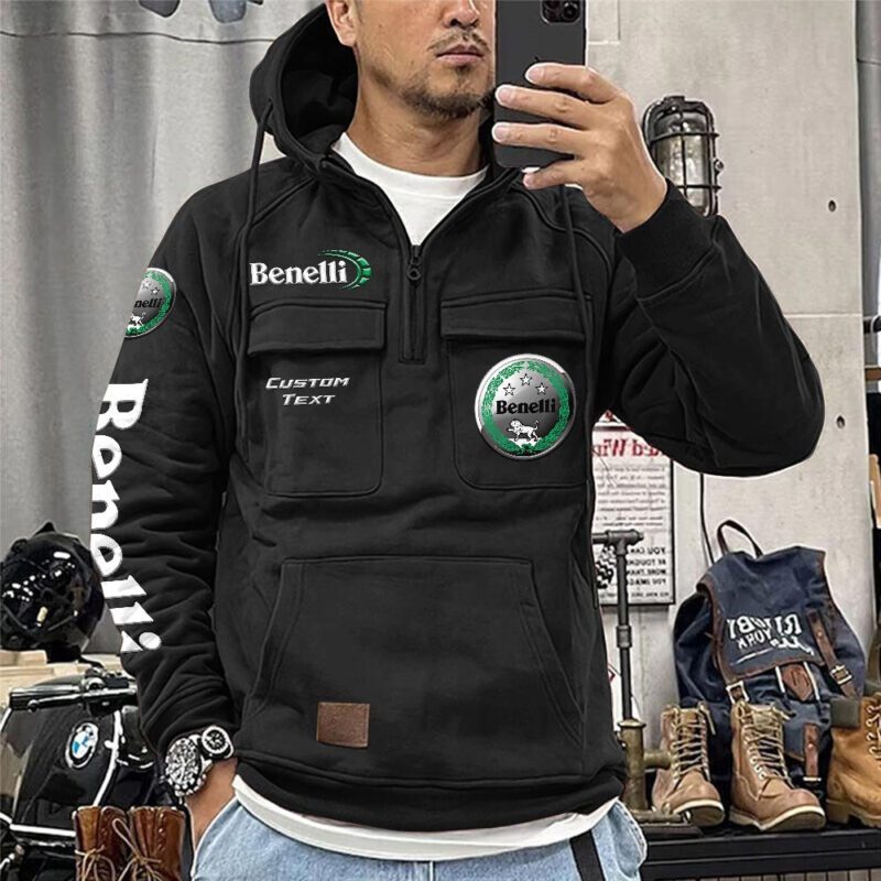 Benelli Vintage Quarter Zip Hoodie Retro Hoodie LQZ1196 1