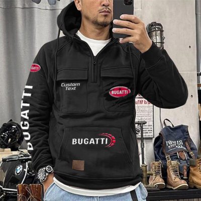 Bugatti Vintage Quarter Zip Hoodie Retro Hoodie LQZ1015 1