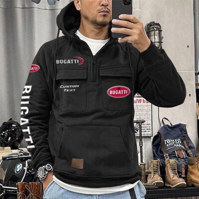 Bugatti Vintage Quarter Zip Hoodie Retro Hoodie LQZ1353 1