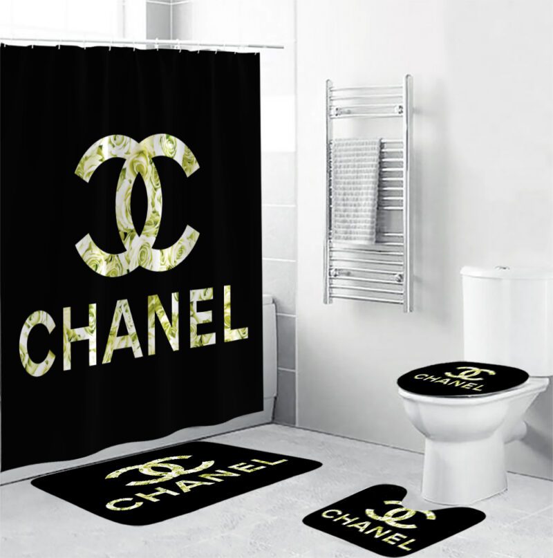 Chanel Gold Set Shower Curtain Luxury Bathroom Mat Set Luxury Curtains BRS295