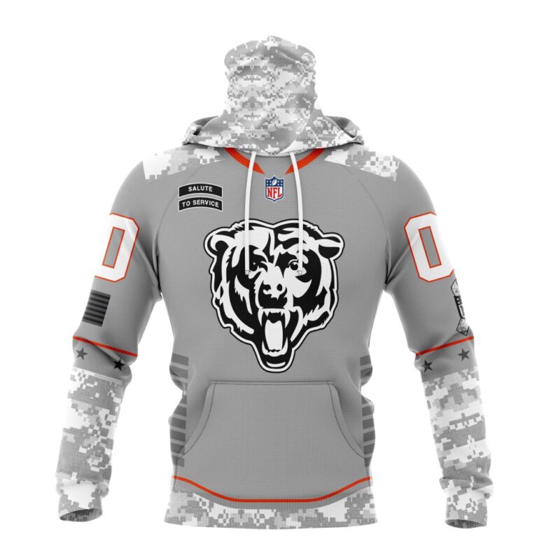 Chicago Bears NFL Specialized Design Camo 2024 Salute To Service Club Personalized Letters Number Gaiter Hoodie WGH2008
