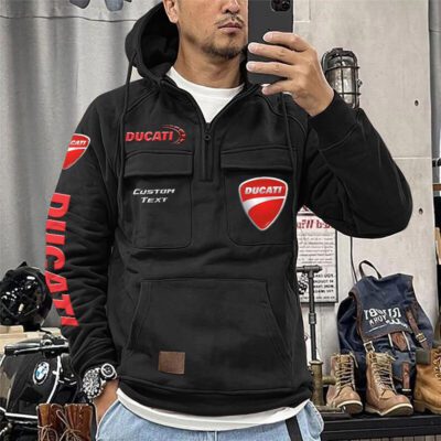 Ducati Vintage Quarter Zip Hoodie Retro Hoodie LQZ1178 1