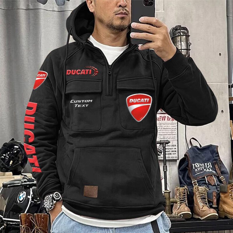 Ducati Vintage Quarter Zip Hoodie Retro Hoodie LQZ1331 1