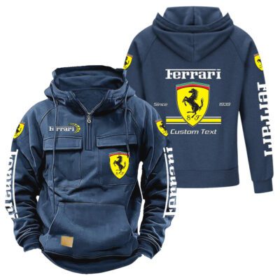 Ferrari Vintage Quarter Zip Hoodie Retro Hoodie LQZ1096 2 Ferrari Vintage Quarter Zip Hoodie Retro Hoodie LQZ1096 2