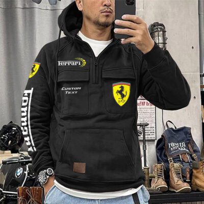 Ferrari Vintage Quarter Zip Hoodie Retro Hoodie LQZ1391 1