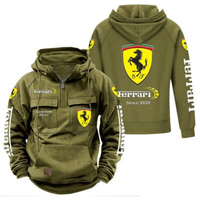 Ferrari Vintage Quarter Zip Hoodie Retro Hoodie LQZ1391 3