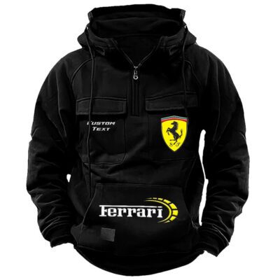 Ferrari Vintage Quarter Zip Hoodie Retro Hoodie LQZ1496 1