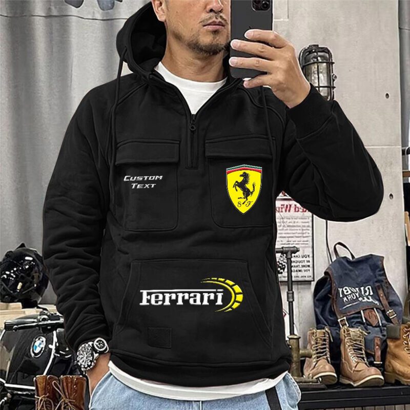 Ferrari Vintage Quarter Zip Hoodie Retro Hoodie LQZ1496