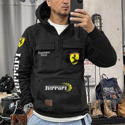 Ferrari Vintage Quarter Zip Hoodie Retro Hoodie LQZ1566 1