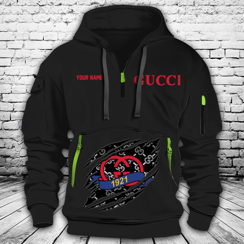 Gucci Interlocking G 1921 Premium Quarter Zip Hoodie OQZ1023