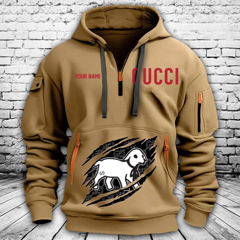 Gucci Lamb Logo Heavy Premium Quarter Zip Hoodie OQZ1002 1