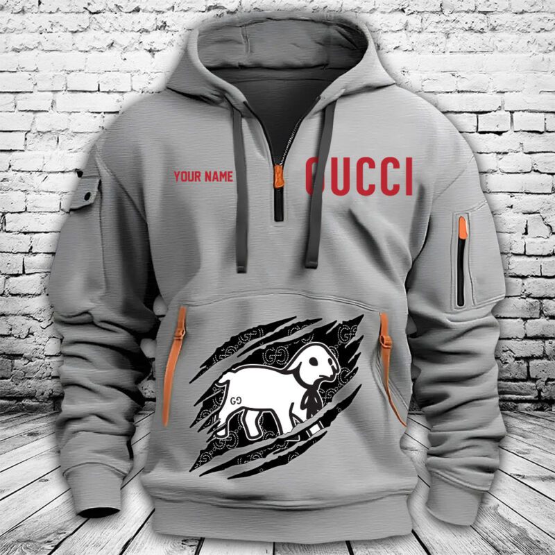Gucci Lamb Logo Heavy Premium Quarter Zip Hoodie OQZ1002 2