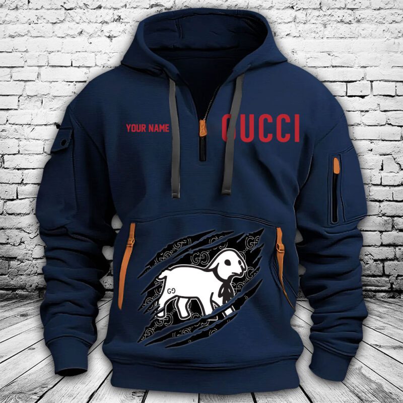 Gucci Lamb Logo Heavy Premium Quarter Zip Hoodie OQZ1002 3