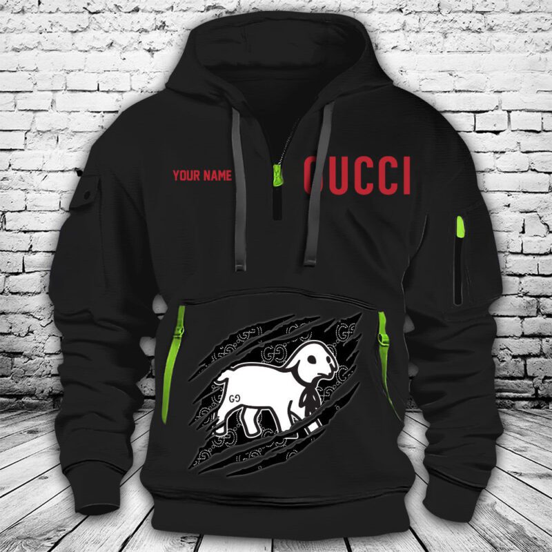 Gucci Lamb Logo Heavy Premium Quarter Zip Hoodie OQZ1002