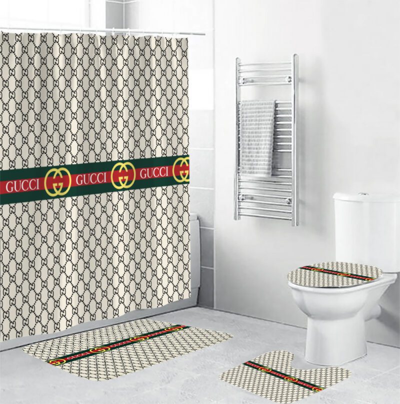 Gucci Luxury Bathroom Set White And Black Shower Curtain BRS240