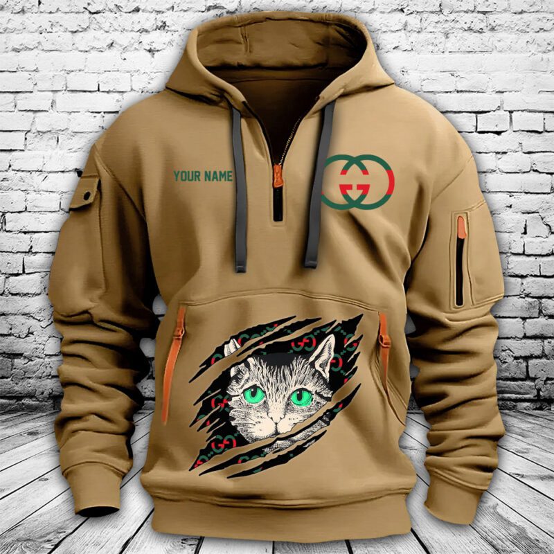 Gucci Mystic Cat Embellished Premium Quarter Zip Hoodie OQZ1003 1
