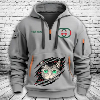 Gucci Mystic Cat Embellished Premium Quarter Zip Hoodie OQZ1003 2 Gucci Mystic Cat Embellished Premium Quarter Zip Hoodie OQZ1003 2