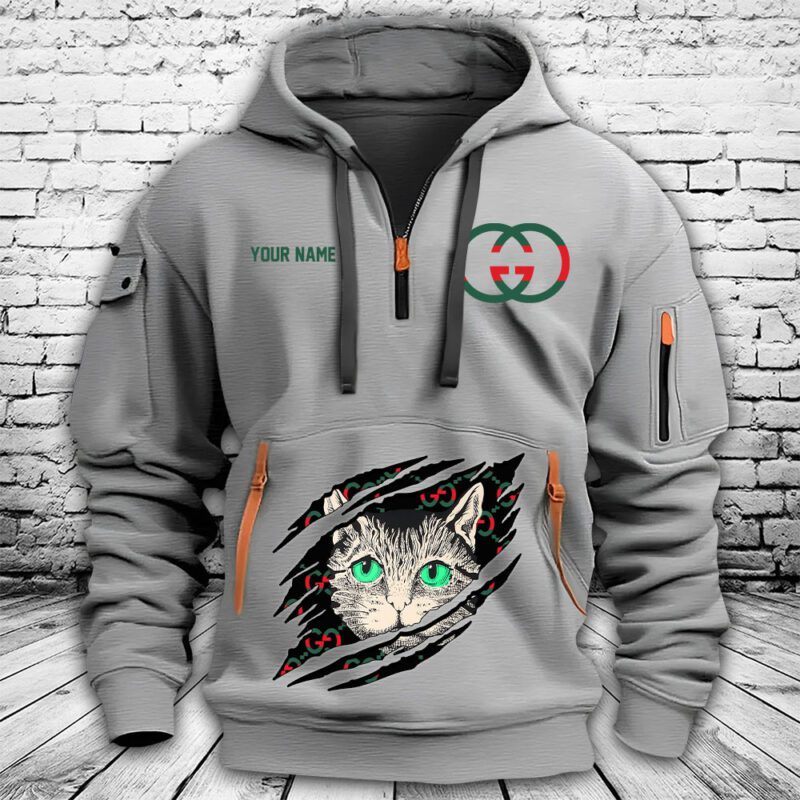 Gucci Mystic Cat Embellished Premium Quarter Zip Hoodie OQZ1003 2