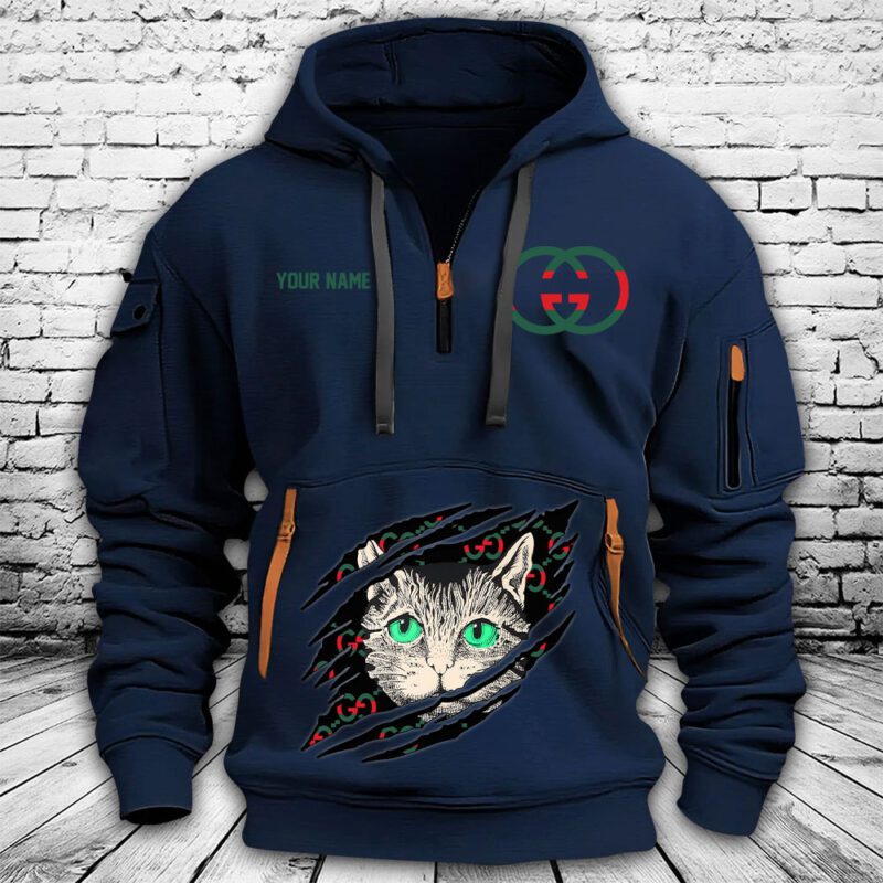 Gucci Mystic Cat Embellished Premium Quarter Zip Hoodie OQZ1003 3