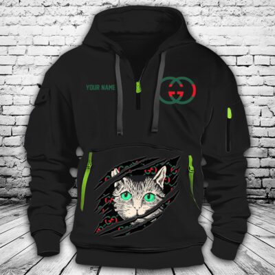 Gucci Mystic Cat Embellished Premium Quarter Zip Hoodie OQZ1003