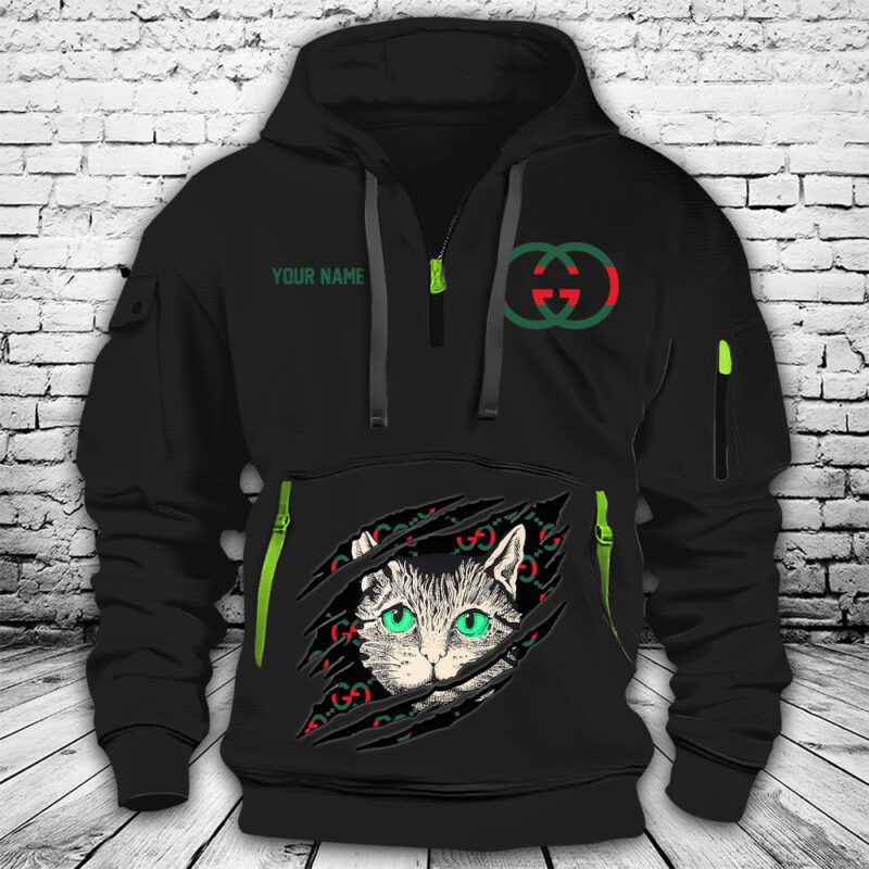 Gucci Mystic Cat Embellished Premium Quarter Zip Hoodie OQZ1003
