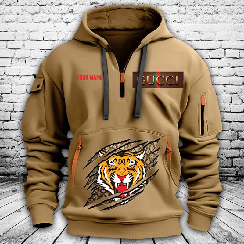 Gucci Tiger Premium Quarter Zip Hoodie OQZ1018 1