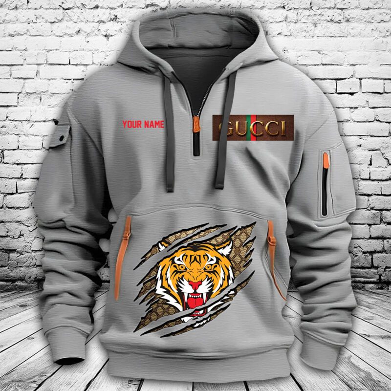 Gucci Tiger Premium Quarter Zip Hoodie OQZ1018 2