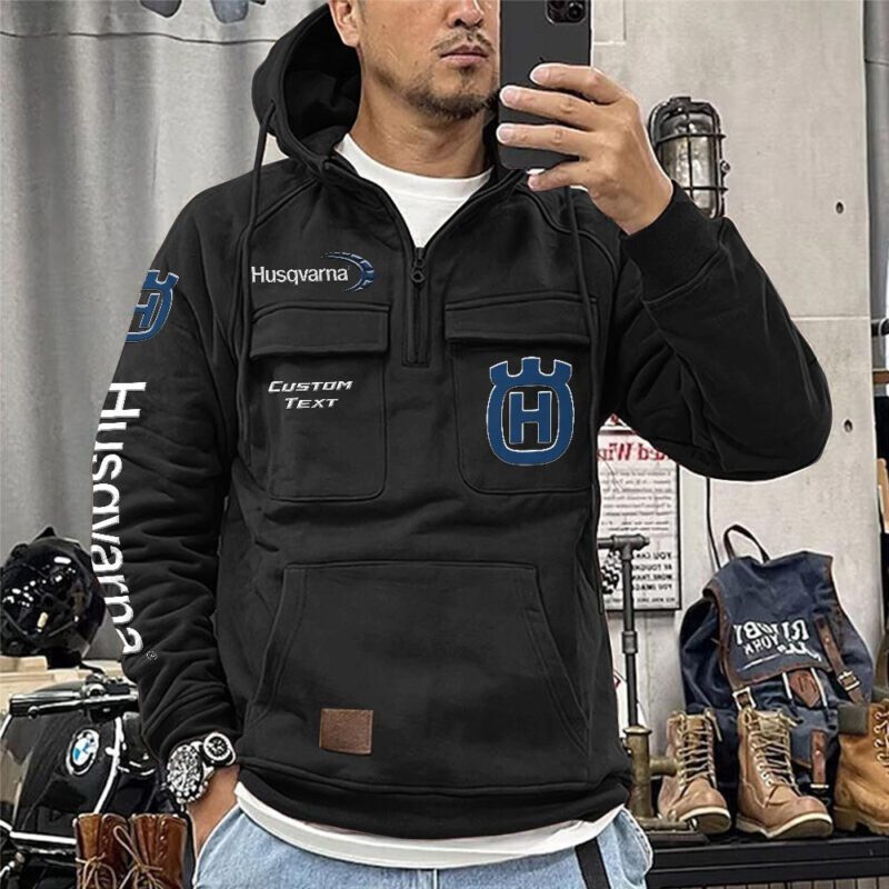 Husqvarna Vintage Quarter Zip Hoodie Retro Hoodie LQZ1307 1