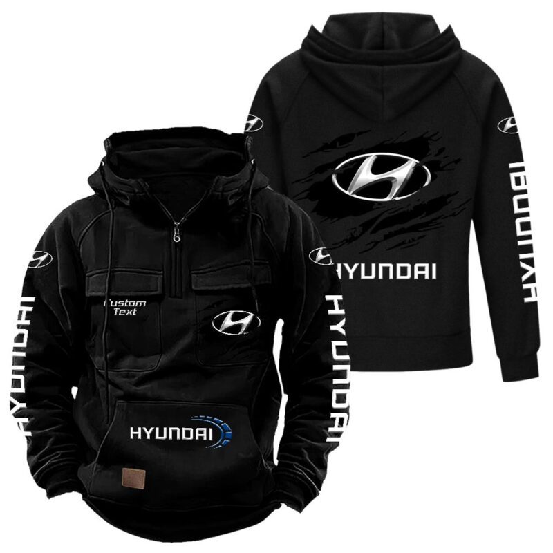 Hyundai Vintage Quarter Zip Hoodie Retro Hoodie LQZ1037