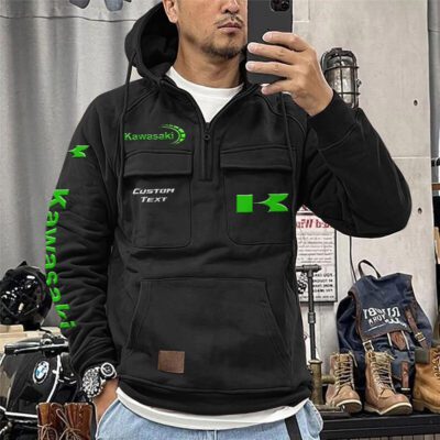 Kawasaki Vintage Quarter Zip Hoodie Retro Hoodie LQZ1337 1
