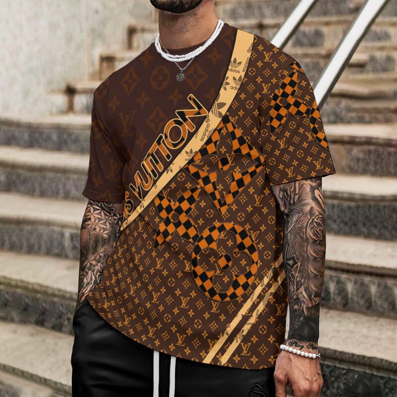 Louis Vuitton Adidas Brown Premium Luxury Brand Unisex T-Shirt DRT1022