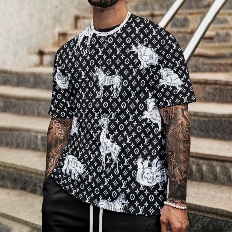 Louis Vuitton Animal Pattern Black Premium Luxury Brand Unisex T-Shirt DRT1037