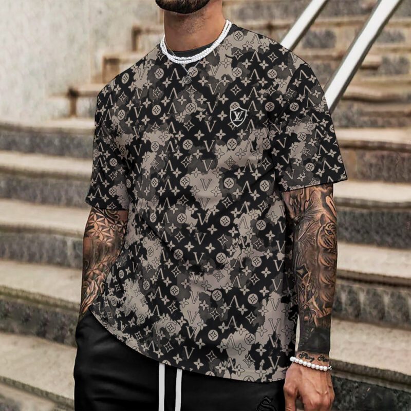 Louis Vuitton Black Brown Pattern Premium Luxury Brand Unisex T-Shirt DRT1042